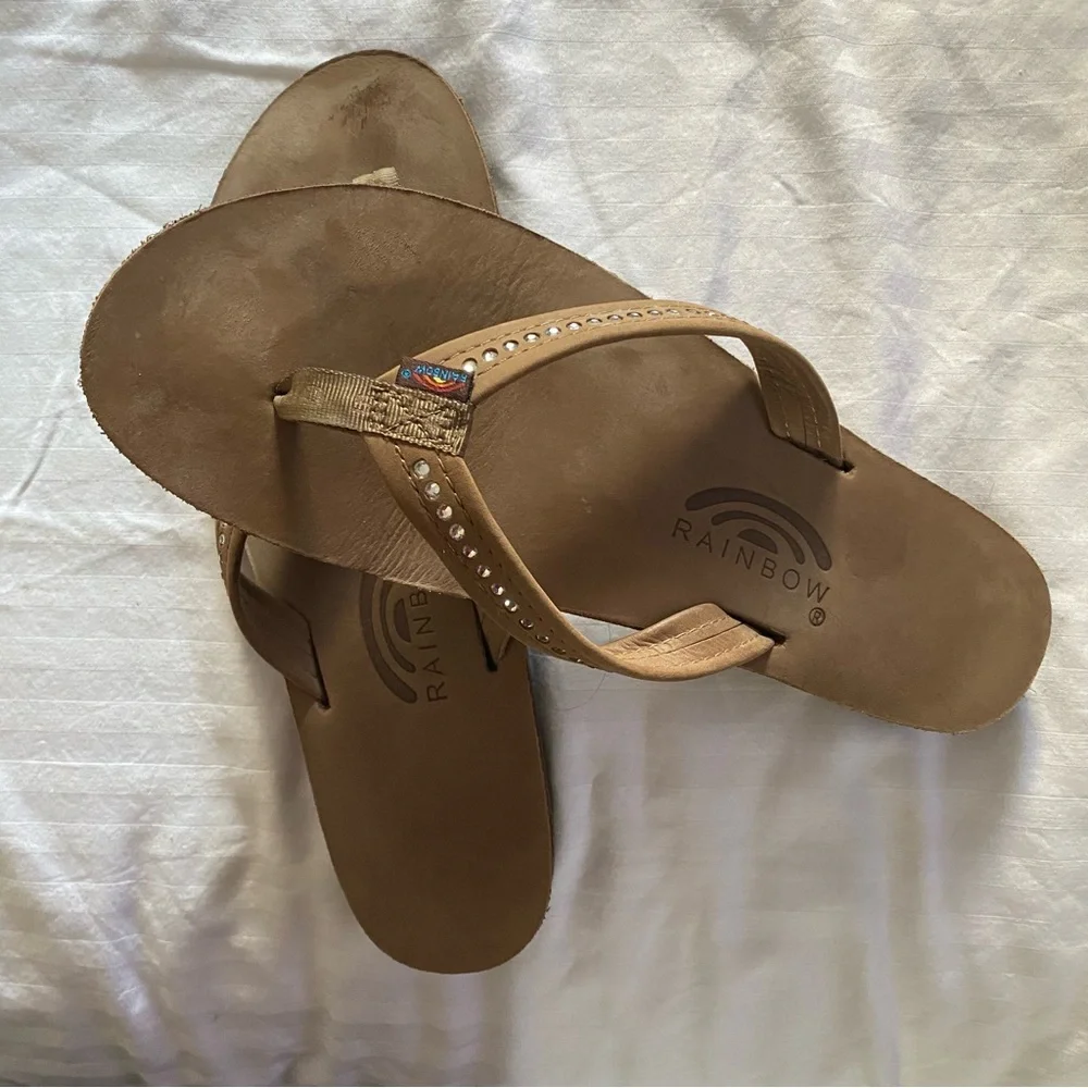 Rainbow Tan color Sandals with Rhinestone Detail women’s size 10 - Picture 4 of 8